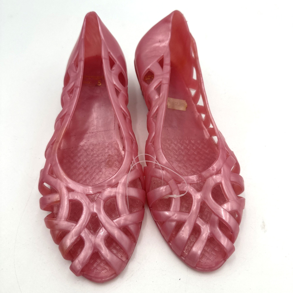 Vintage 1980s Style Pink Jelly Flats. Plastic Mesh Shoes Size 5